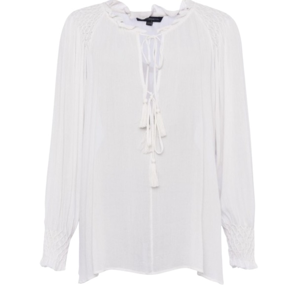 French Connection White Flowy Smocked Avea Shirt - Picture 2 of 11